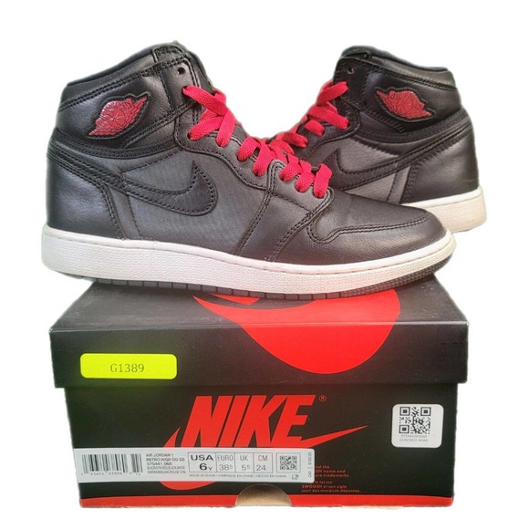 Air Jordan Other - Nike Air Jordan 1 High OG Satin Black Gym Red 575441-060 SIZE 6y